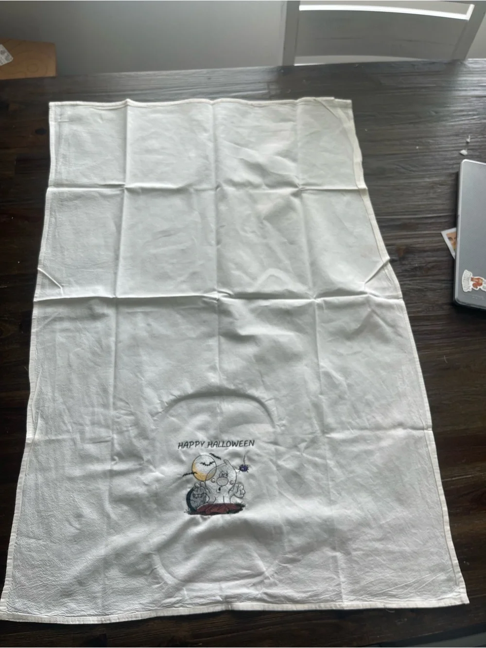 White Halloween embroidered hand towel